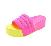 Sandales Plates Femme Pieds Larges Confort Été Summer One Drag Drill Loose High Bottom Non Outer Wear Sandales Et Pantoufles À Fond Épais Chaussons Orthopédiques Femme Sandale (Hot Pink,37)