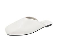 Sandales Plates Femme Pieds Larges Confortable Dames Été Plat Grande Taille Tête Carrée Confortable Couleur Unie Doux Antidérapant À L'Extérieur Des Sabot de Jardin Femme Sandales (White,37)