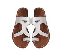 Sandales Plates Femme Sandale Confortable Confort Chaussons Plats À Bout Rond pour Femmes,Style Romain,Tendance,Décontractés Et Confortables,À La,Un Mot Chausson Chaussures Femme Ete (White,41)