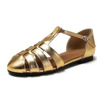 Sandales Plates Femme Sandales Gladiateur Classiques Bride À Boucle Découpe Bout Rond Chaussures Romaines pour Marche Estivale Et Vacances Simili Cuir,d'or,37 EU