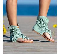 Sandales Plates Gladiateur à Franges pour Femme - Bout Ouvert - Confortables décontractées - Plateforme d'été à Talons Hauts - Respirantes - Sandales de Plage à Bout Plat - Bottines de Plage -