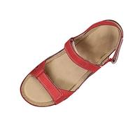 Sandales plates légères à bout ouvert - Chaussures d'été décontractées avec boucle auto-agrippante - Sandales de plage pour femme, Rouge, 38.5 EU