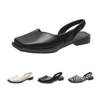 Sandales plates Mary Jane à bout fermé pour femme - Sandales de marche à enfiler avec sangle élastique - Coupe large - Mules d'été à talon bas - Sandales carrées à bride arrière, beige, 39 2/3 EU