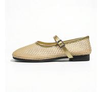 Sandales plates Mary Jane à filet pour femmes, à la mode actuelle. Sandales de style ballet à bout carré, respirantes et en maille. Avec bride de cheville en métal, esthétique originale. Légères et an