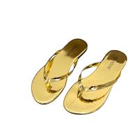 Sandales Plates Mode Femmes décontractées été Tongs Basses Quotidiennes Confortables pour Temps Chauds (Gold, 38)