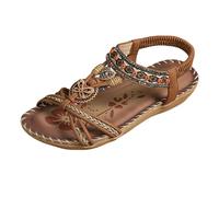 Sandales plates orthopédiques pour femme - Sandales ethniques avec perles de strass, sangle de cheville élastique, chaussures confortables pour le quotidien, 029, 43 EU