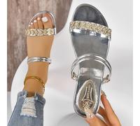 Sandales Plates Pour Femme À Strass Pétillant Avec Bas Talon , Anti-Dérapant , Été À La Mode Élégant Fée Style Pour Résistant Dehors shopping Ou Jouant CN35,CN36,CN37,CN38,CN39,CN40,CN41,CN42,CN43Anim