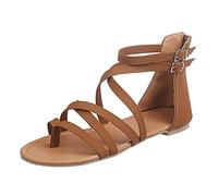 Sandales plates pour femme - Antidérapantes - Modernes - Super confortables - Antidérapantes - Semelle en caoutchouc solide - Sandales élégantes avec sangle réglable - Tongs pour femme, marron, 39 EU