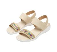 Sandales plates pour femme avec sangle de cheville - Style bohème - Tissées - Bout ouvert - Pour un usage quotidien, beige, 37 EU