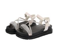 Sandales plates pour femme - Chaussures d'été pour femme - Antidérapantes - Chaussures de plage - Élégantes - Pour soirée, fête de mariée - Boucle élégante - Bout ouvert - Respirantes, beige, 40 EU