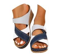 Sandales plates pour femme Décontractées Sandales d'été décontractées et confortables pour femmes avec bride à motifs bouche de poisson et plateforme évoquant une idéale vacances promenade (Navy, 41)