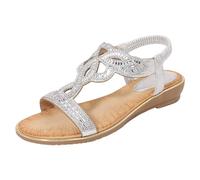 Sandales plates pour femme - Sandales à lanières en T - Larges pieds - Strass - Chaussures d'extérieur souples et rembourrées - Pantoufles de vacances respirantes - Chaussures de marche - Chaussures