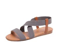 Sandales plates pour femme - Sandales d'été avec sangle croisée - Sandales de plage avec sangle de cheville - Sandales romaines bohémiennes antidérapantes - Sandales d'extérieur légères - Taille 35 à