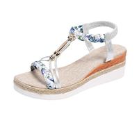 Sandales plates pour femme - Style bohème - Avec strass - Loisirs - Chaussures de plage décontractées - Tongs élastiques - Pantoufles de vacances élégantes - Sandales décontractées - Pieds larges