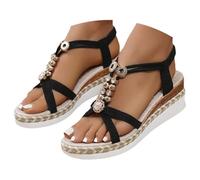 Sandales plates pour femme - Style bohème - Avec strass - Loisirs - Chaussures de plage décontractées - Tongs élastiques - Pantoufles de vacances élégantes - Sandales décontractées - Pieds larges