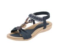 Sandales plates pour femme - Style bohème - Chaussures de plage - Confortables - Avec strass et perles - Élastique - Sangle arrière - Élégantes et douces - Pour le quotidien, l'extérieur, les voyages