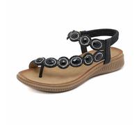 Sandales Plates pour Femmes, Chaussures Plates D'été Bohemia Entre-Doigts,Sandales Plates De Mode Décontractée,Noir,39 EU