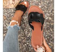 Sandales plates pour femmes de style coréen, décontractées, à bout ouvert et tongs pour l'été / l'automne avec un design romain tissé, chic et avec jupes pour les vacances à la plage / au bord de , di