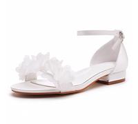 HIKKWXVN Sandales Plates pour Femmes, Escarpins à Bout Ouvert avec Boucle de Cheville, Chaussures pour Petits et Grands Enfants Lors d'une fête de Mariage, Sandales à Talons Blocs Bas,Blanc,41 EU