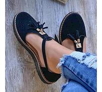 Sandales Plates pour Femmes - Sandales à Pompons Confortables Tendance - Bout fermé - Talon Plat - Bride à la Cheville - Espadrilles de Plage antidérapantes - Chaussures de Voyage en Plein air -