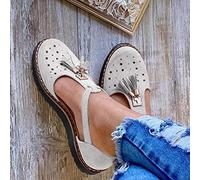 Sandales Plates pour Femmes - Sandales à Pompons Confortables Tendance - Bout fermé - Talon Plat - Sangle de Cheville - Espadrilles de Plage antidérapantes - Chaussures de Rome - Tongs (Gris 37 EU)