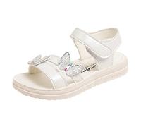 Sandales plates pour filles, bout ouvert avec strass, papillon princesse pour filles, chaussures habillées d'été scintillantes, blanc, 12.5 UK Child 3X-Narrow