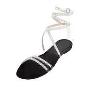 Sandales plates sexy avec bride de cheville pour femme - Sandales plates à lanières réglables à lacets autour du genou Sandales à bout ouvert Sandales de gladiateur à nouer pour mariage, vacances,