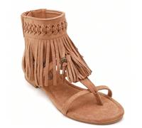 Sandales Plates Style Bohème à Franges et Perles Ethniques Style affirmé avec ces sandales montantes d'inspiration, une pièce maîtresse pour vos tenues estivales.Les atouts de ce modèle :Détails Artis