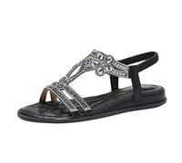 Sandales Plats Femme Été Confortable Mode Tong Plage Claquettes Nu Pieds T-Strap Élastique Bride À La Cheville Bout Ouvert Chaussure De Plage Cristal Strass Florals Casual compensée corde mariage