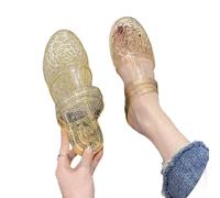 Sandales polyvalentes avec anneau d'orteil en cristal, en gelée, prêtes pour la piscine, à porter de différentes façons, ajourées, pour l'été (Gold #2, 36)