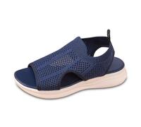 Sandales pour femme avec bout ouvert pour un usage quotidien décontracté, dessus en maille respirante et semelle plate confortable pour les tenues d'été, bleu marine, 38 EU