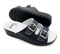 Sandales pour femme avec double bande, chaussons sanitaires, boucle réglable, en cuir véritable, bout ouvert, bleu, 41 EU