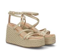 Sandales pour femme avec lit haut et plateforme en spartum, fermeture à boucle à la cheville, semelle rembourrée, légère été, événements en plein air ou looks décontractés, or, 39 EU