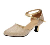 Sandales pour femme avec petit talon Chaussures de danse à paillettes Chaussures de bal sociale pour femme Danse latine Tango Talons moyens pour femme 5 talons, doré, 40 EU