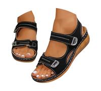 Sandales pour femme avec sangles à boucle réglables - Sandales à plateforme à bout ouvert - Chaussures d'été confortables pour une tenue décontractée - Sandales à bout ouvert - Talon haut, Noir , 7.5