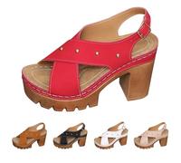 Sandales pour femme avec talon bloc - Talons hauts - Boucle réglable - Sandales de loisirs - Sandales compensées - Escarpins en cuir - Sandales à bout ouvert - Sandales d'extérieur à lanières