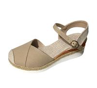Sandales pour femme avec talon compensé - Chaussures de plage décontractées pour femme - Sandales d'été avec talon - Sandales compensées - Brides de cheville, kaki, 38 EU