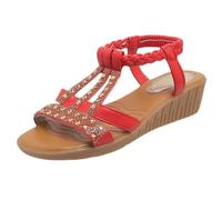 Sandales pour femme avec talon pailleté - Sandales d'été élégantes à talon compensé - Sandales compensées avec strass - Chaussures de plage - Sandales de loisirs - Sandales respirantes - Sandales de