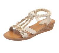 Sandales pour femme avec talon pailleté - Sandales d'été élégantes à talon compensé - Sandales compensées avec strass - Chaussures de plage - Sandales de loisirs - Sandales respirantes - Sandales de