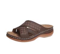 Sandales pour femme avec talon, pantoufles orthopédiques pour femme en cuir à plateforme - Semelles souples - Slides - Sandales d'été - Chaussures basses - Chaussures d'été - Chaussures médicales - 1