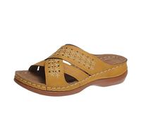 Sandales pour femme avec talon, pantoufles orthopédiques pour femme en cuir à plateforme - Semelles souples - Slides - Sandales d'été - Chaussures basses - Chaussures d'été - Chaussures médicales - 1