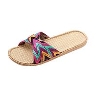 Sandales pour femme - Chaussons d'été bohémiens - Sandales à plateforme - Sandales à bout ouvert - Pantoufles en lin - Sangle croisée colorée - Sandales de paille pour femme, lilas, 37