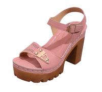 Sandales pour femme - Confortables - Sandales compensées - Slingback - Élégantes et respirantes - Chaussures à talons larges - Ouvertures à motifs - Chaussures de loisirs avec sangles à boucle, Rose