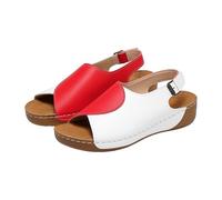 Sandales pour femme - Design bouche de poisson - Talon compensé - Respirantes - Confortables - Décontractées - Sandales de trekking - Antidérapantes - Avec une sangle à boucle, rouge, 40 EU