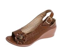 Sandales pour femme - Élégantes - Sandales compensées simples et élégantes - Support arche - Design bouche de poisson - Chaussures de loisirs - Découpe - Sandales romaines, marron, 40 EU 3X-Étroit