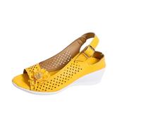 Sandales pour femme - Élégantes - Sandales compensées simples et élégantes - Support arche - Design bouche de poisson - Chaussures de loisirs - Découpe - Sandales romaines, jaune, 39 EU 3X-Étroit