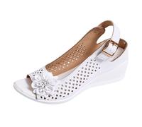 Sandales pour femme - Élégantes - Sandales compensées simples et élégantes - Support arche - Design bouche de poisson - Chaussures de loisirs - Découpe - Sandales romaines, Blanc., 35 EU 3X-Étroit