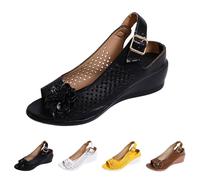 Sandales pour femme - Élégantes - Sandales compensées simples et élégantes - Support arche - Design bouche de poisson - Chaussures de loisirs - Découpe - Sandales romaines, Noir , 35 EU 3X-Étroit
