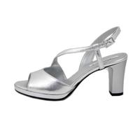 Sandales pour femme en cuir souple argent - OSVALDO PERICOLI - Talon carré 7cm - Plateau 1cm - Boucle de serrage 35
