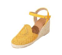 Sandales pour femme - Espadrilles à plateforme - Avec boucle réglable - Respirantes - Chaussures de plage - Sandales compensées fermées en lin - Sandales tressées pour l'été - Mariage - Bureau, jaune
